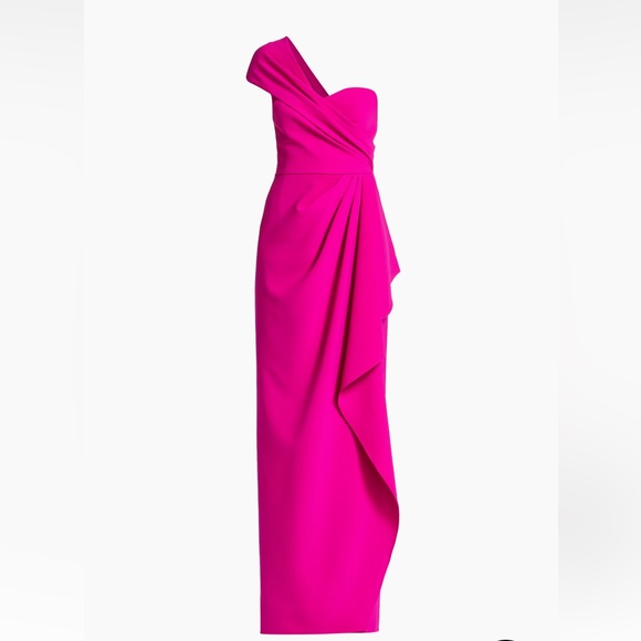 Rickie Freeman for Teri Jon Crepe One-Shoulder Gown in Hot Pink - Picture 6 of 8